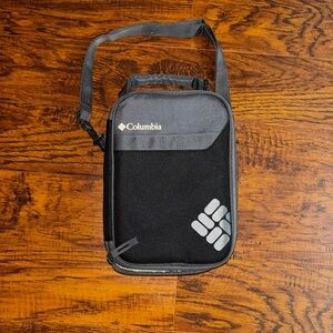 Columbia NEW Hard Shell Lunchbox Black and Gray Lunch Bag + Strap Columbia Logo